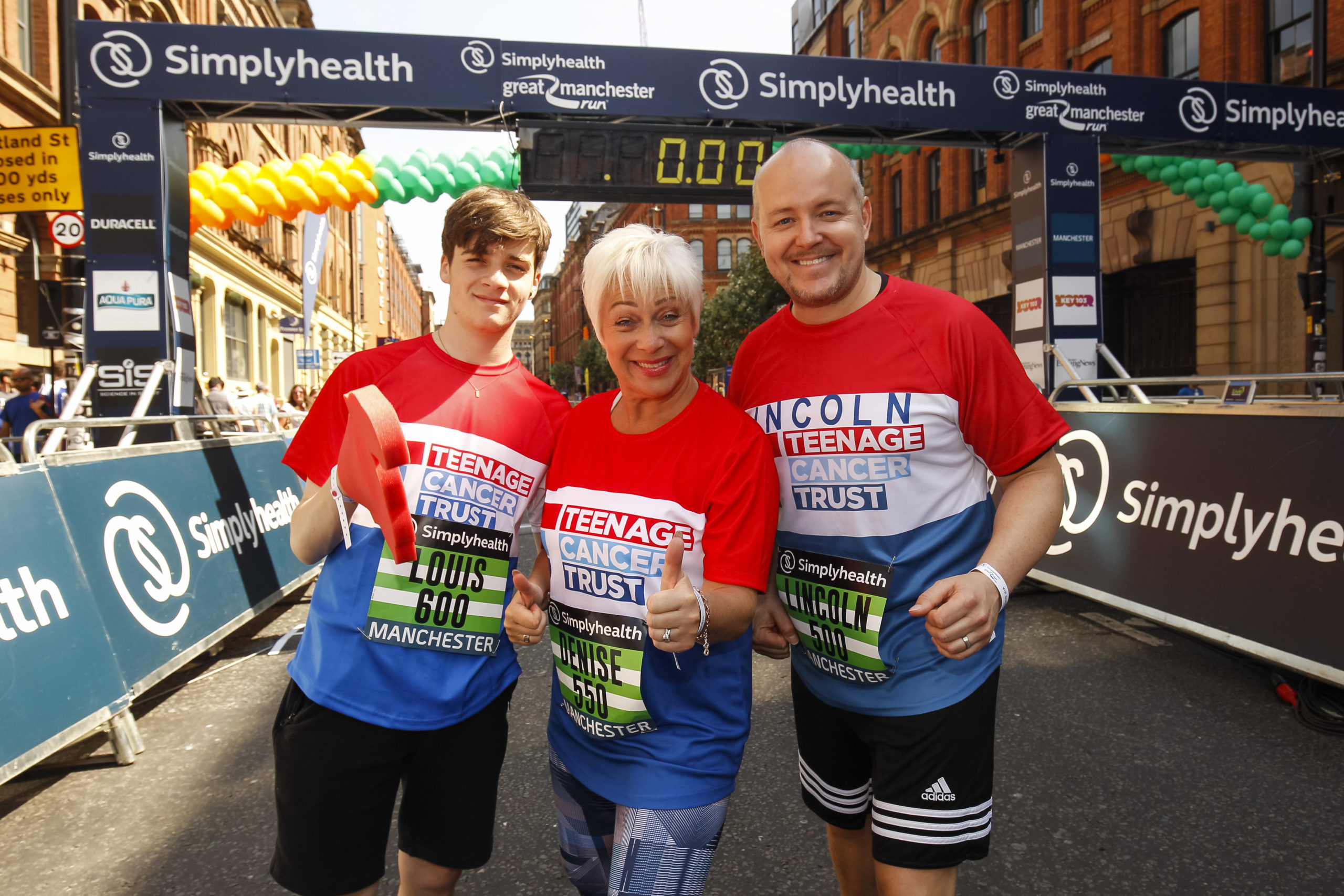 Denise Welch took part in the Simplyhealth Great Manchester Run with husband and son