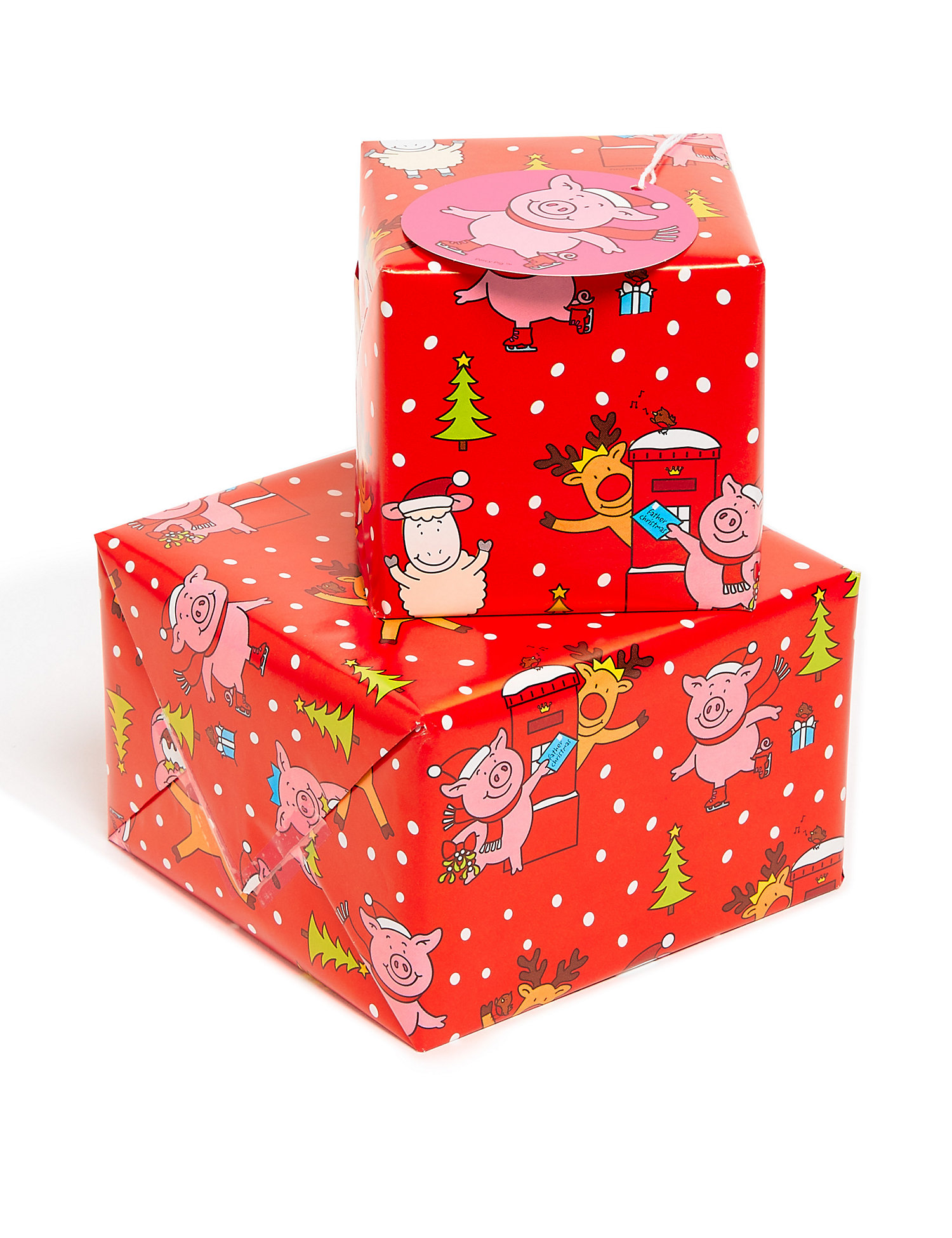 presents wrapped in Percy pig gift wrap