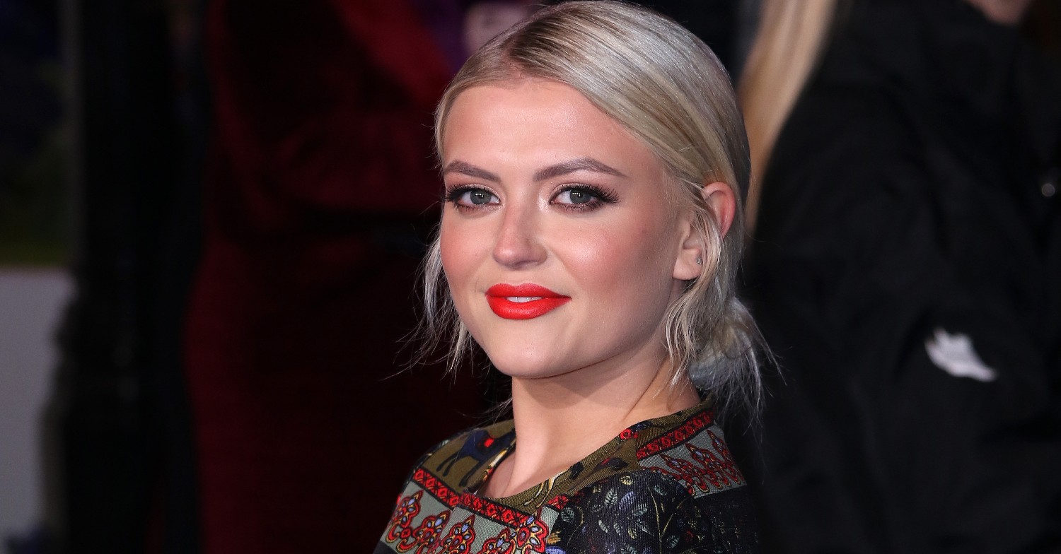 Lucy Fallon in red lipstick
