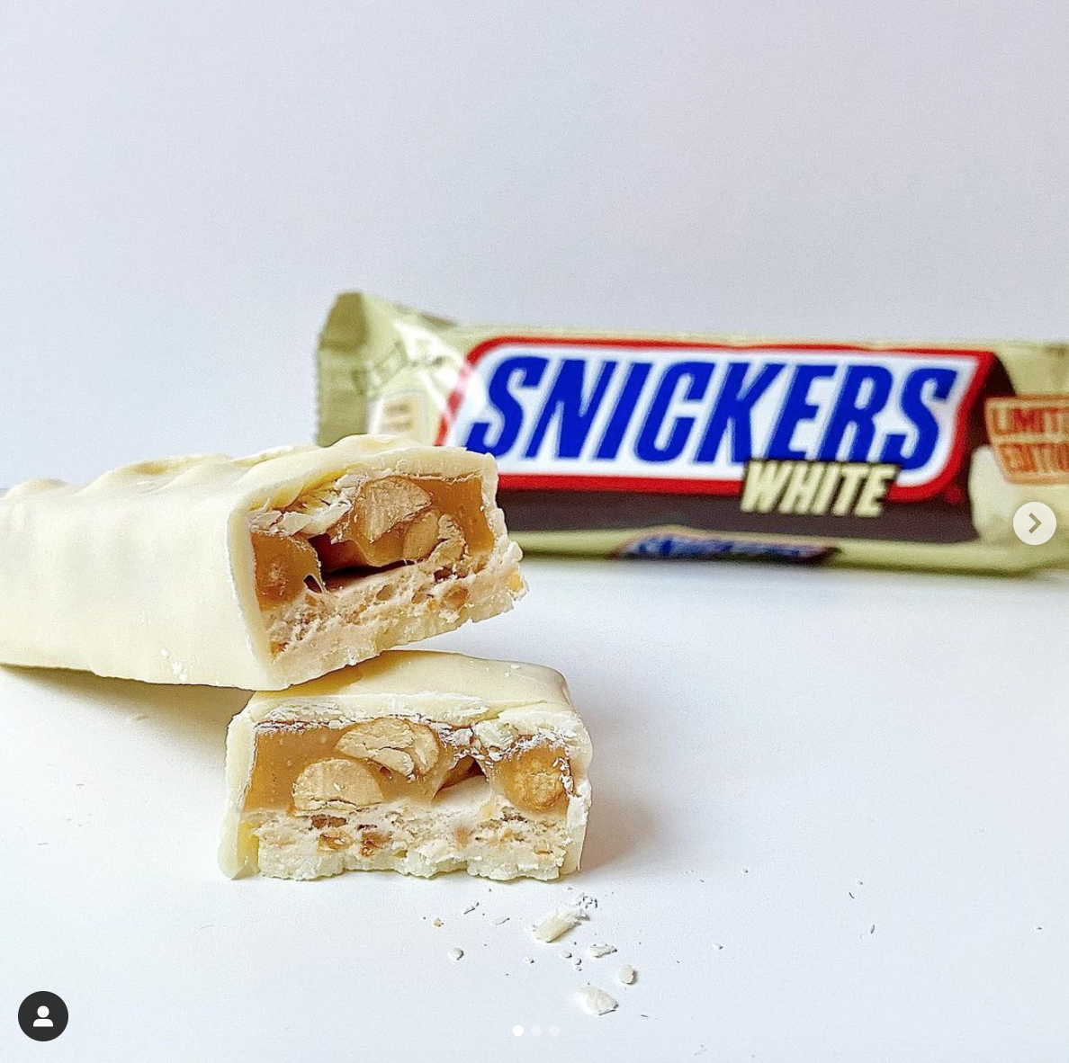 white chocolate snickers bar cut open