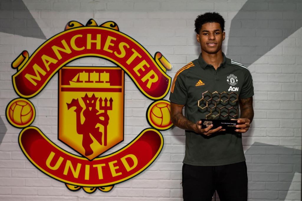 Marcus Rashford accepts the 2020 This is Manchester Awards Supernova award (Credit: TIMA)