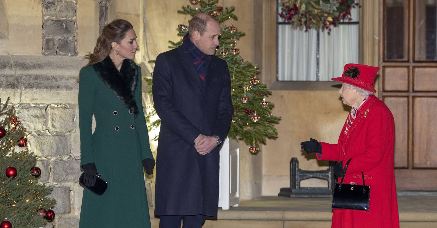 The Queen meeting with Will and Kate. Prince Charles and Camilla were also at the event.