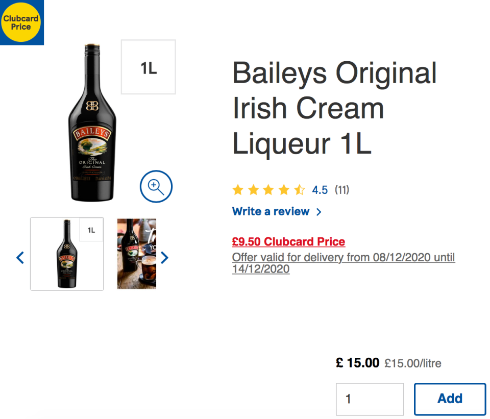 baileys offer on the Tesco website