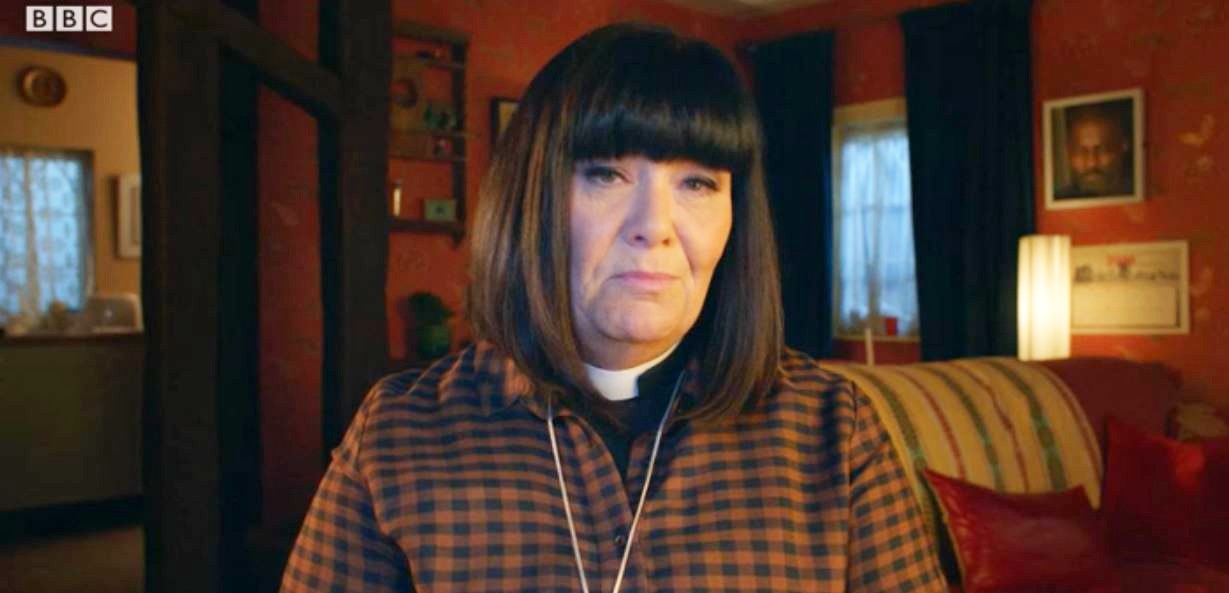 Dawn French as Geraldine, paying tribute to Alice and Emma Chambers in The Vicar of Dibley