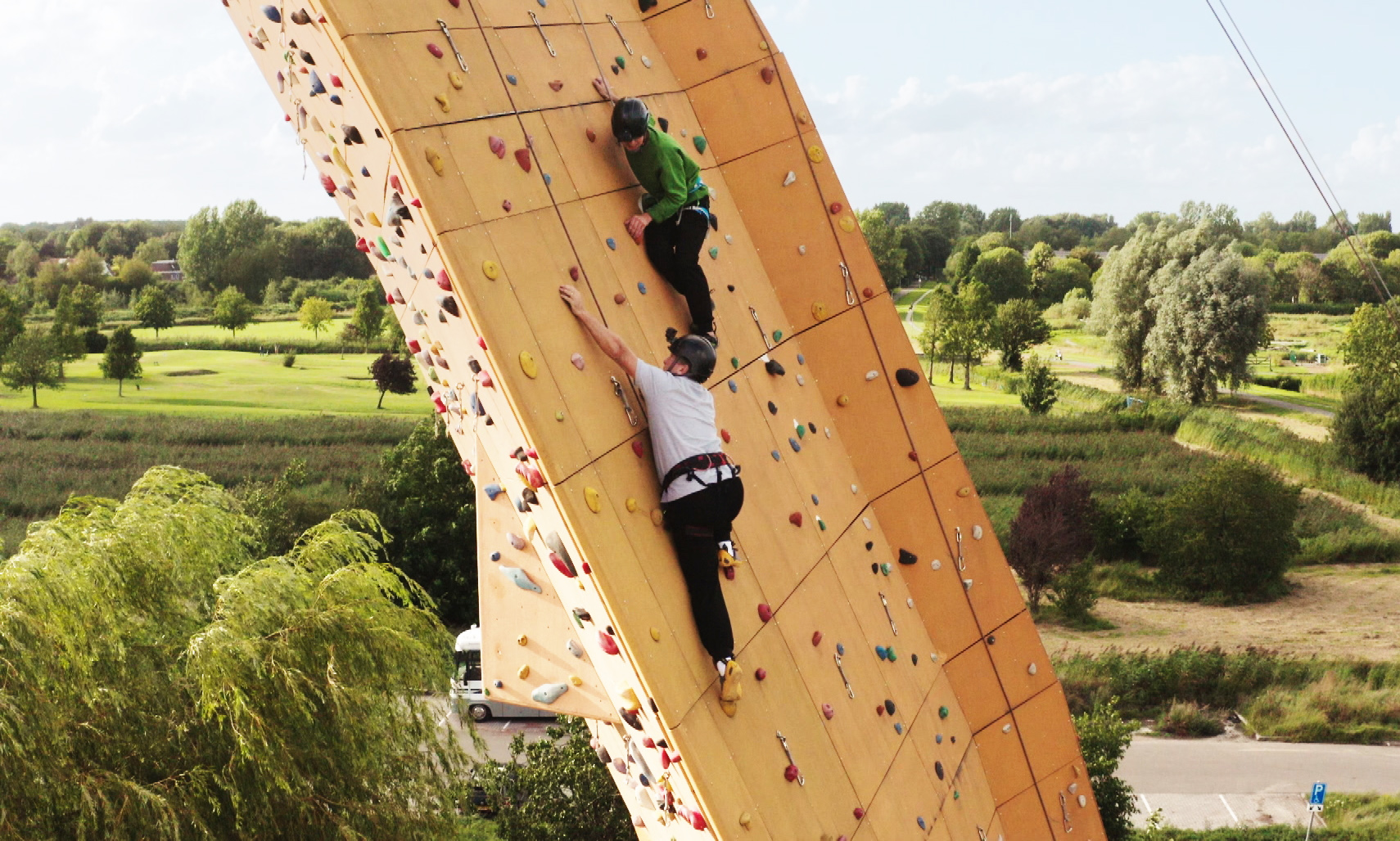Bradley and barney on a climbing wall