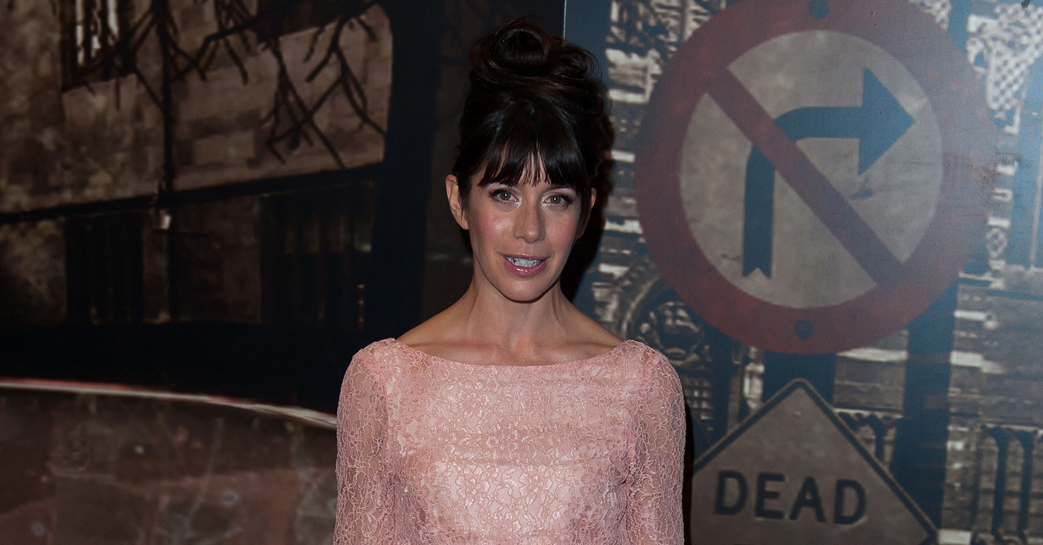 Caroline Catz in a sparkly pink dress
