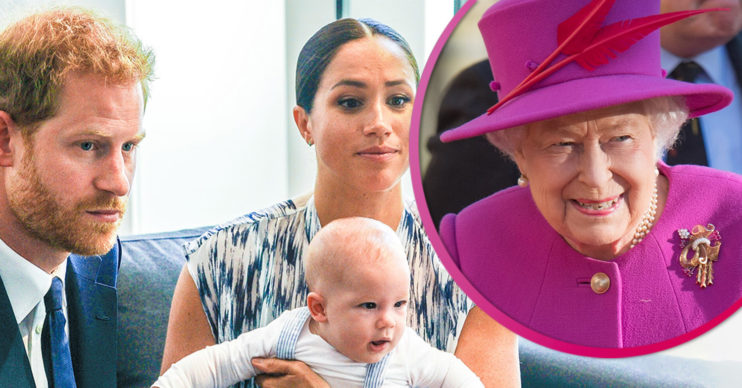 Prince Harry and Meghan Markle with the queen