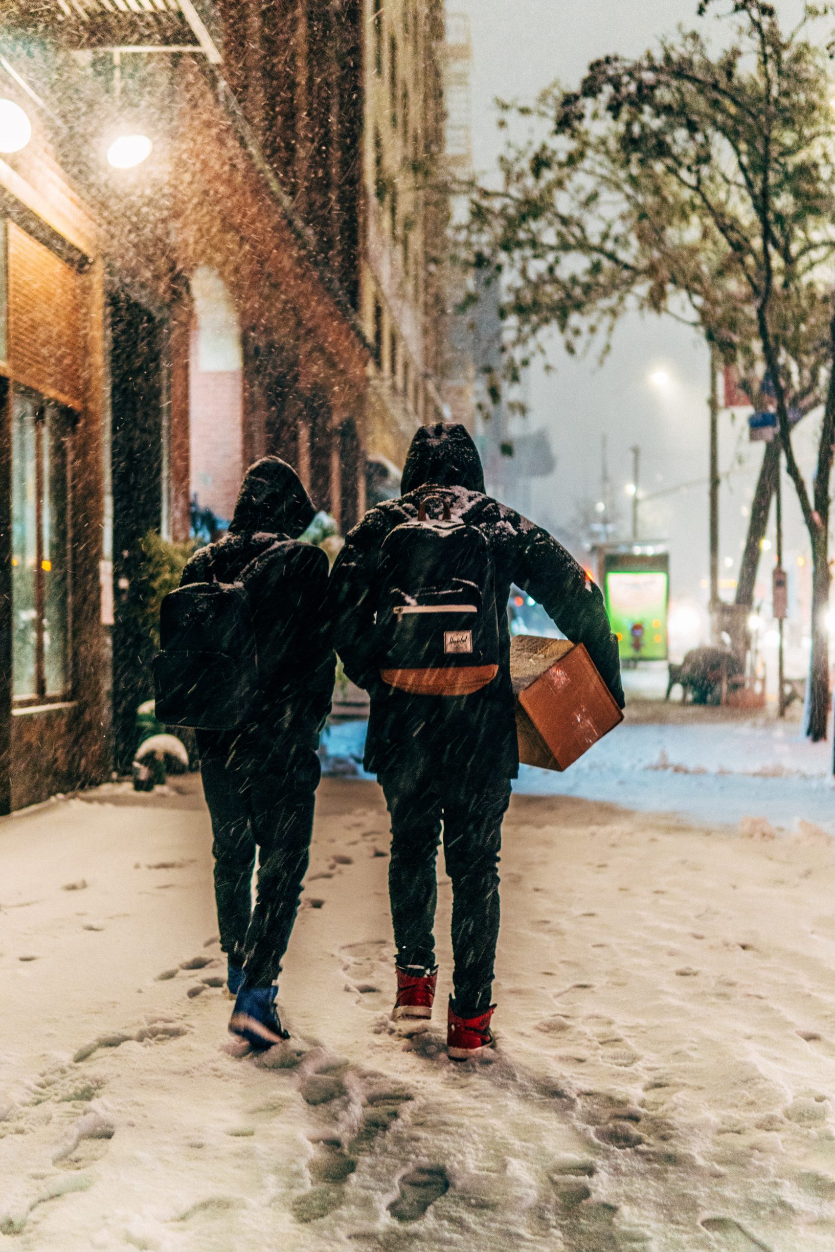 people walking in the snow