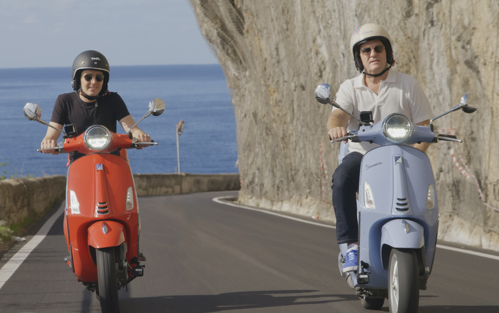 Bradley and Barney Walsh on scooters