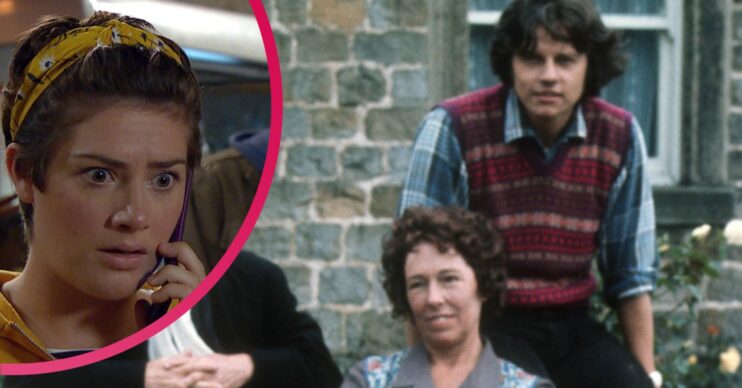Emmerdale Victoria Sugden gets news of Annie Sugden, comp with Annie and Joe Sugden