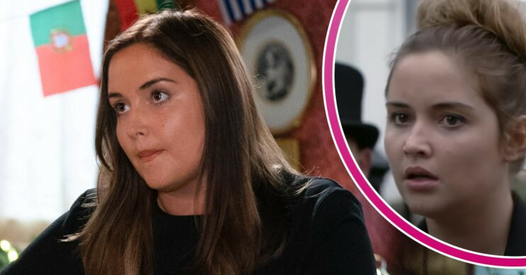 Lauren Branning looking annoyed and worried in EastEnders