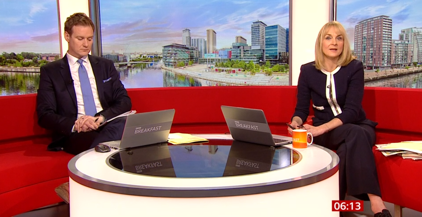 BBC Breakfast hosts Dan Walker and Louise Minchin on the sofa 