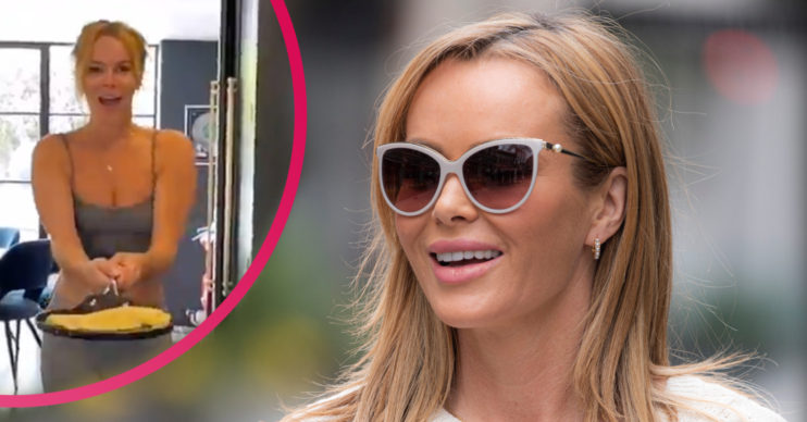 Amanda Holden flips pancakes in her kitchen