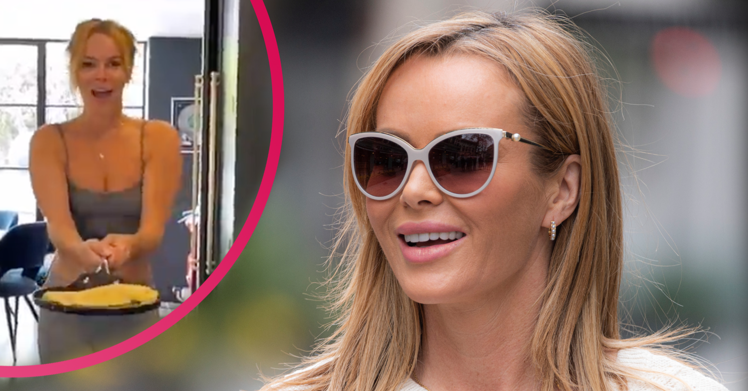 Amanda Holden flips pancakes in her kitchen