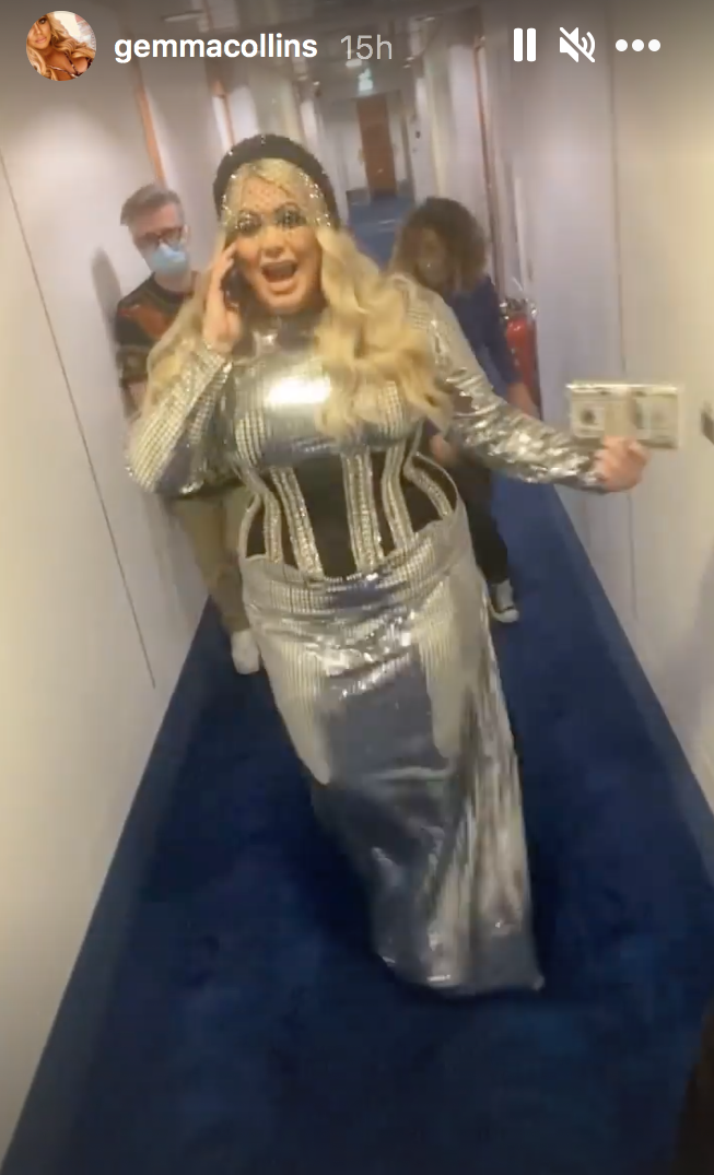 gemma in her silver dress