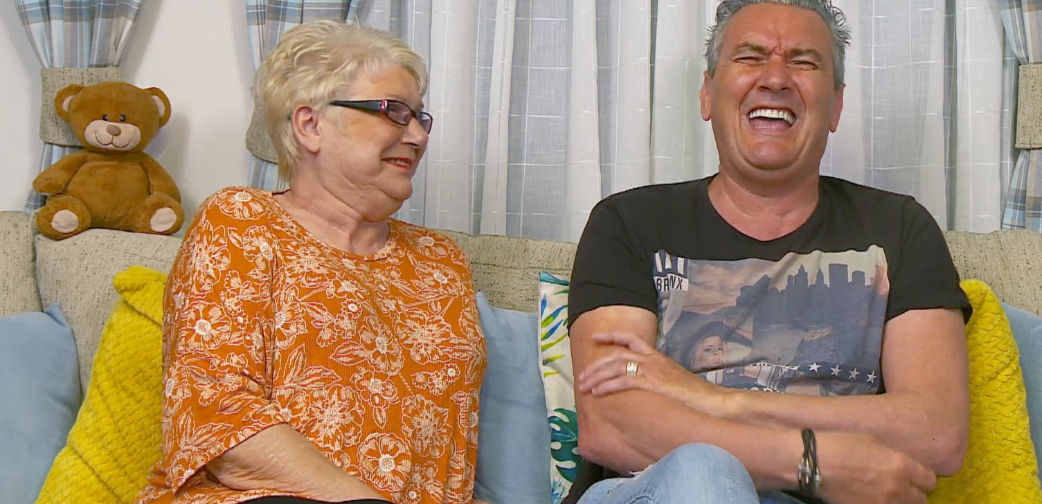 Gogglebox stars Jenny and Lee laugh on the show