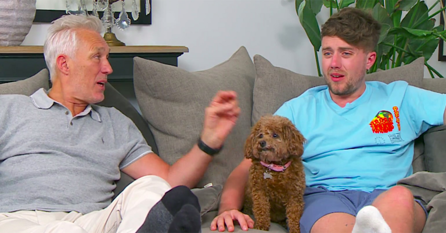 Celebrity Gogglebox Martin Kemp and Roman Kemp with dog Iris