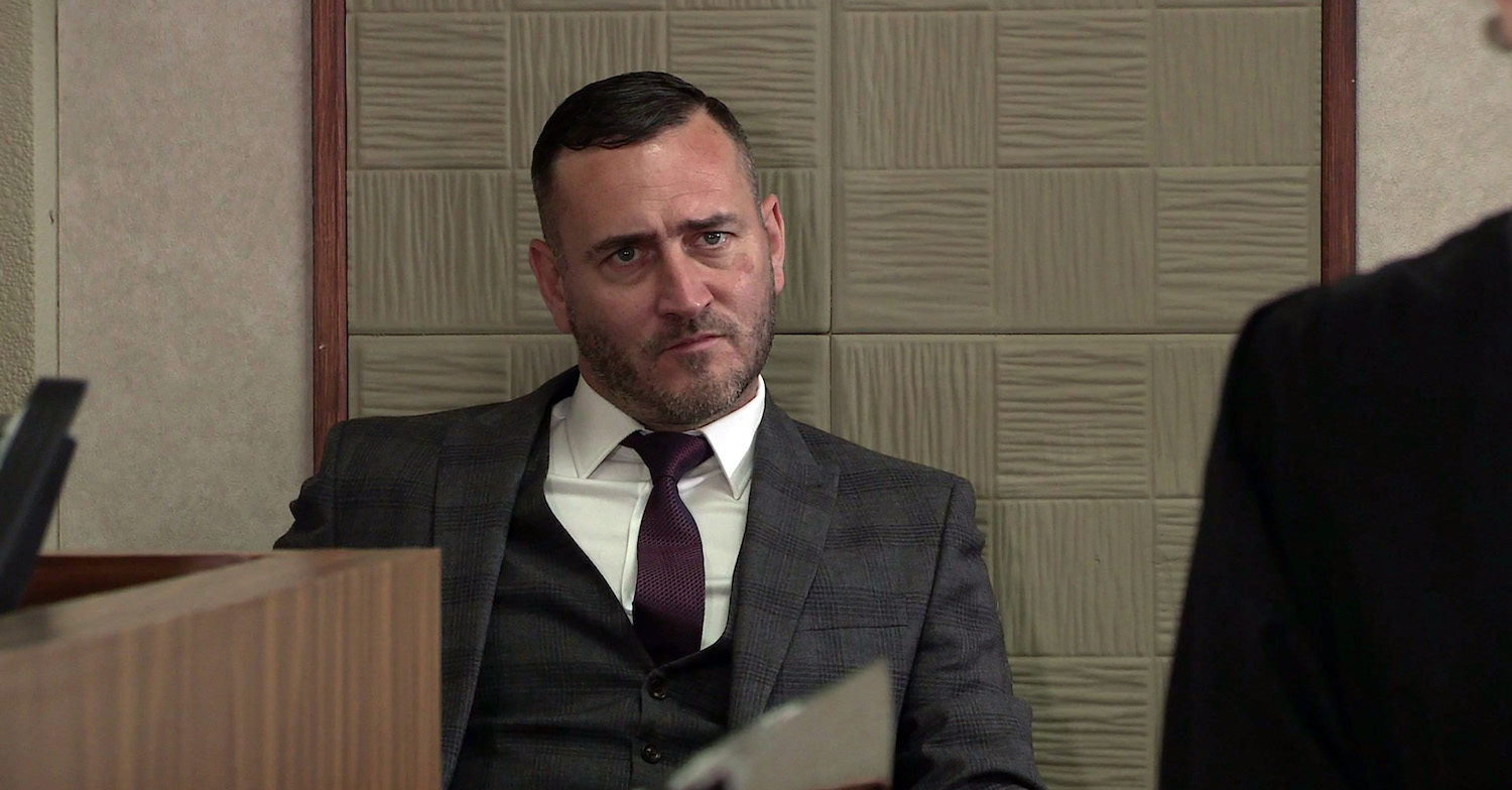 Will Mellor scowling as killer Harvey in Coronation Street