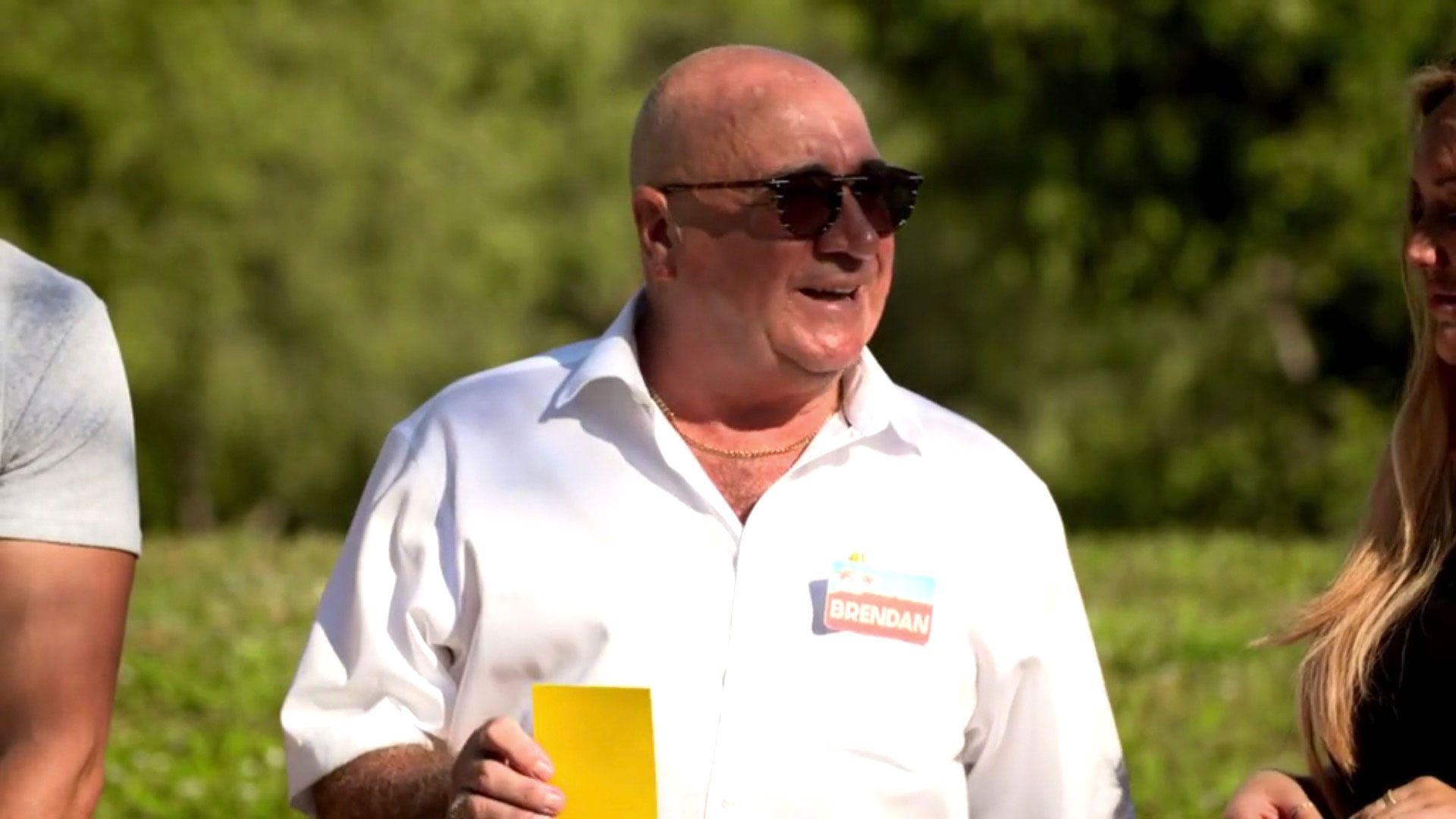 Brendan Sheerin showing the yellow card on Celebrity Coach Trip