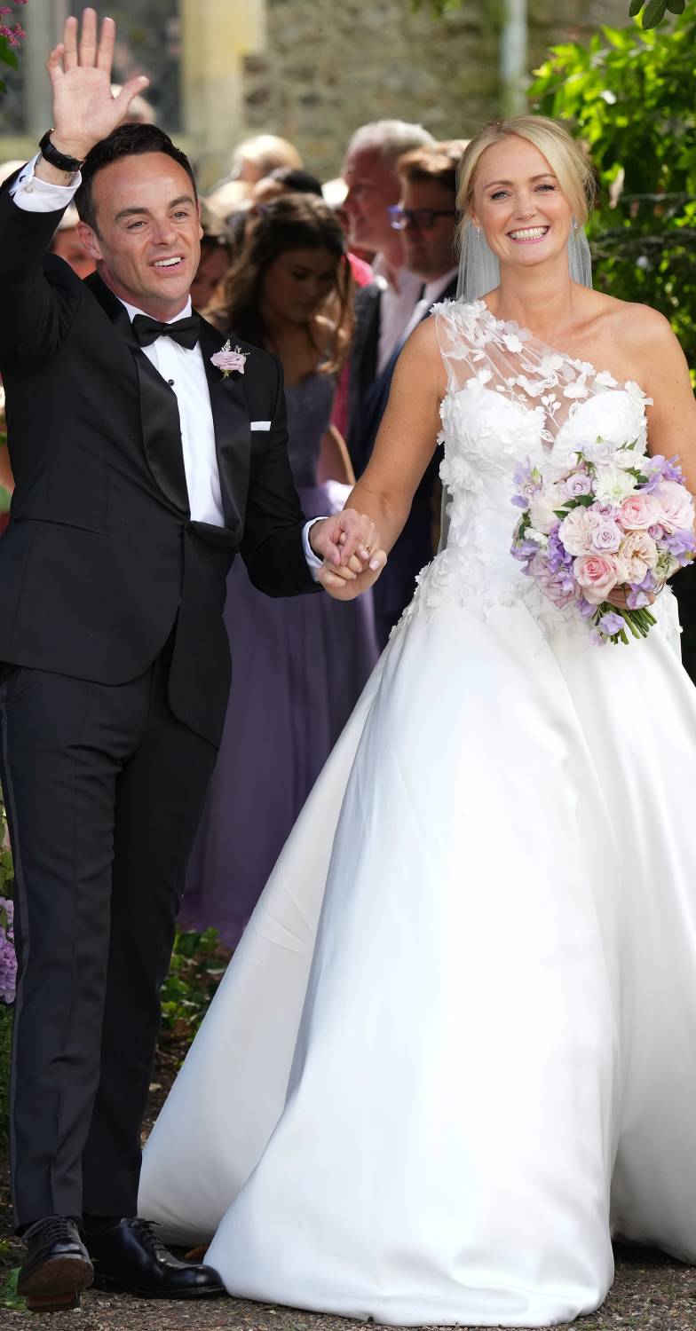 Ant McPartlin waves following his wedding ceremony with Anne-Marie Corbett