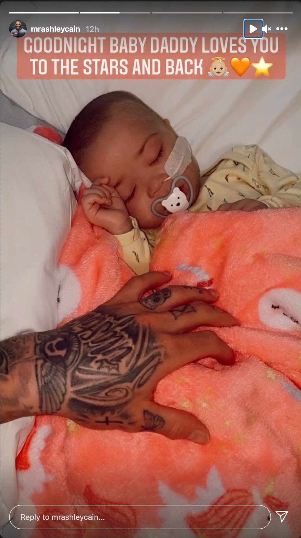 Ashley Cain's birthday tribute to baby Azaylia seen wrapped in an orange unicorn print blanket asleep