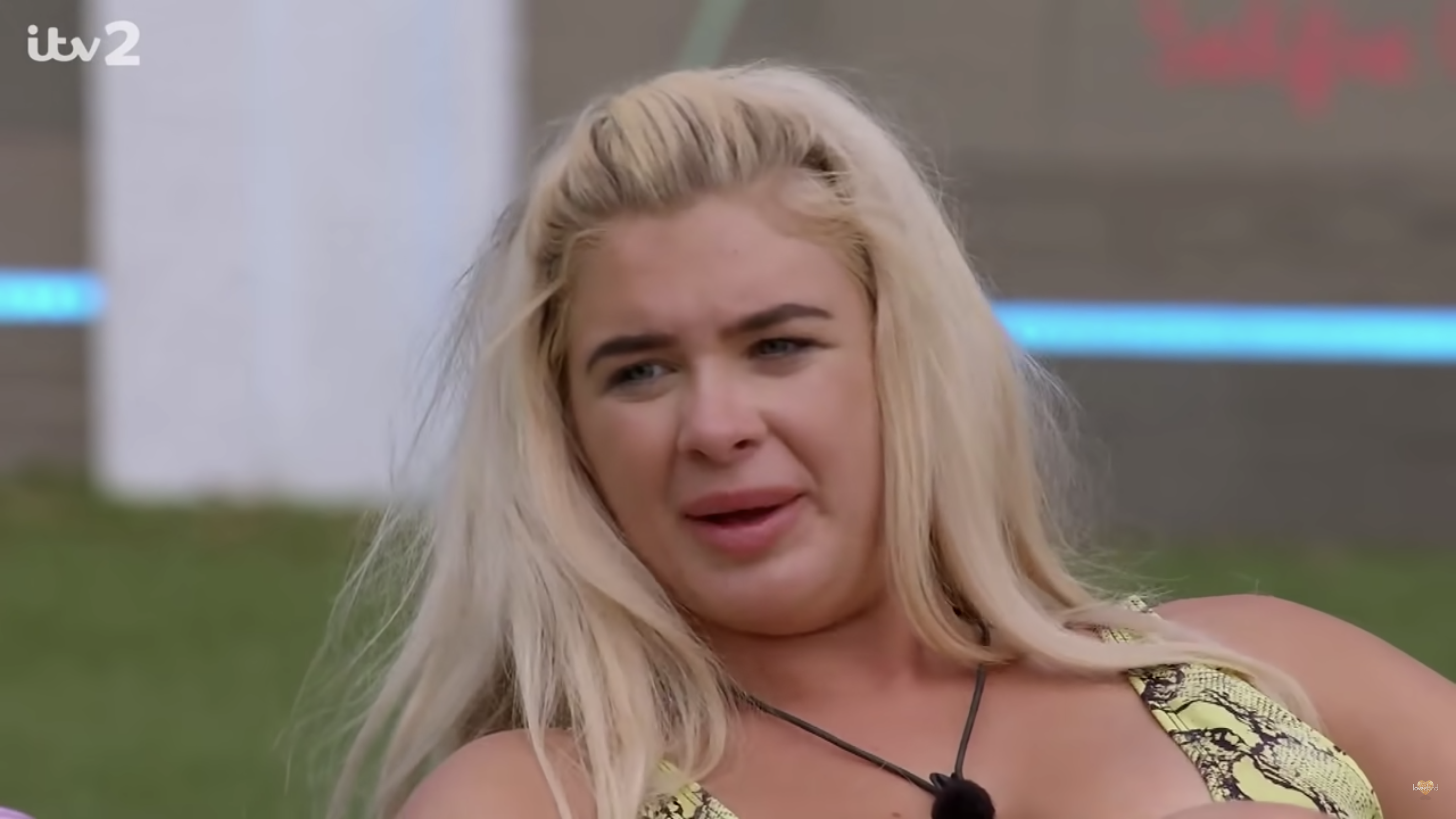 Liberty Poole in Love Island with her hair pinned in a section on top of her head