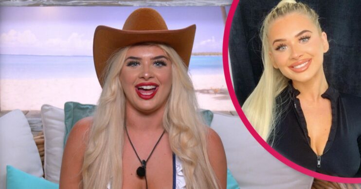 Liberty Poole in Love Island with inset of her since leaving the villa