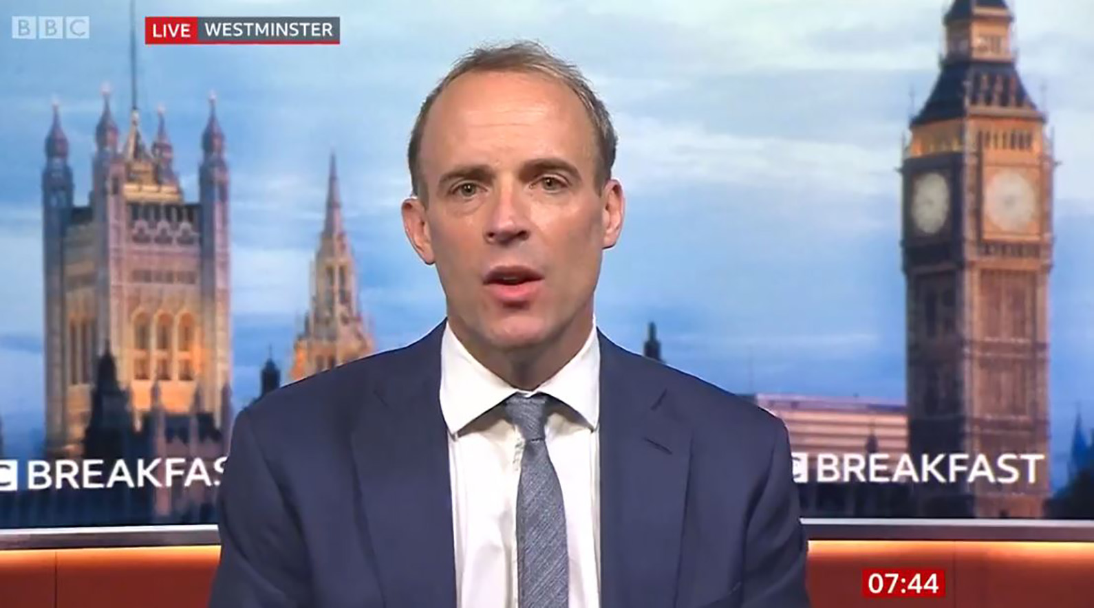 Dominic Raab appears on BBC Breakfast to be interviewed by Dan Walker
