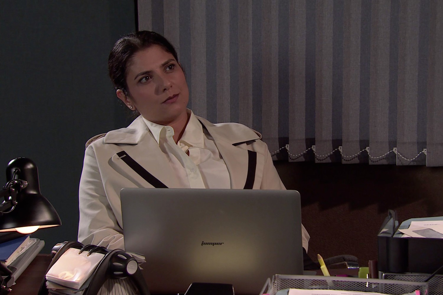 Sabeen calmly threatens Imran in the lawyer's office in Coronation Street 