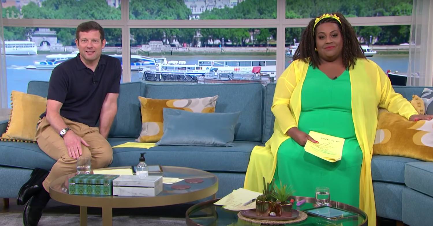 Dermot O'Leary and Alison Hammond sit next to each other on the This Morning sofa