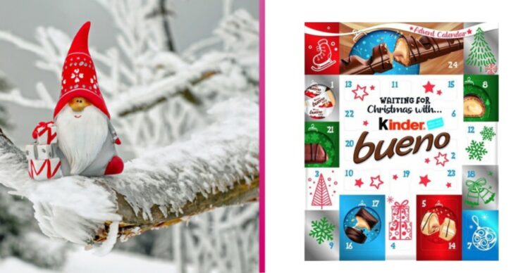 Composite of Kinder Bueno advent calendar and Santa Claus figurine