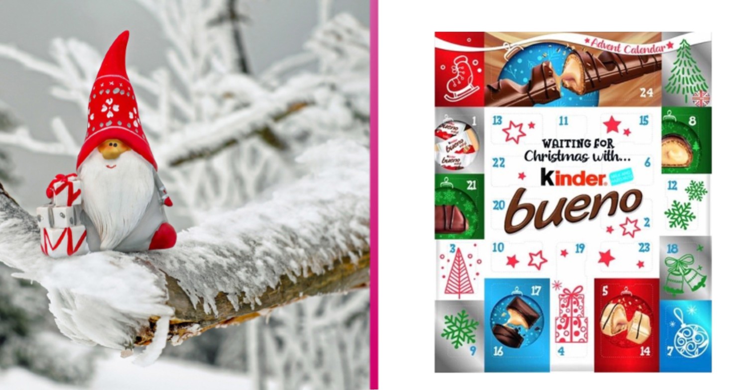 Composite of Kinder Bueno advent calendar and Santa Claus figurine