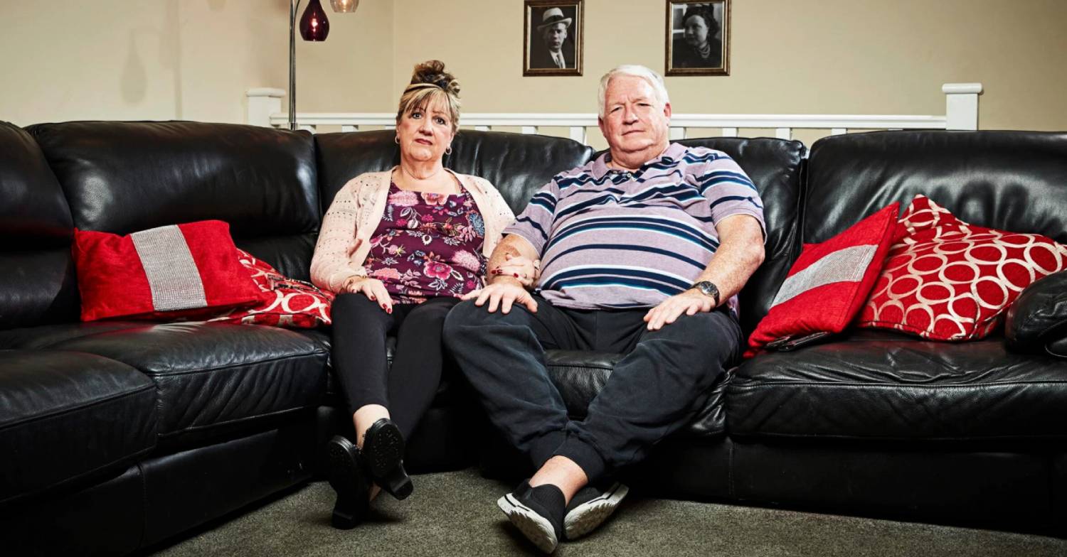 Gogglebox cast member Pete McGarry on the sofa with wife Linda