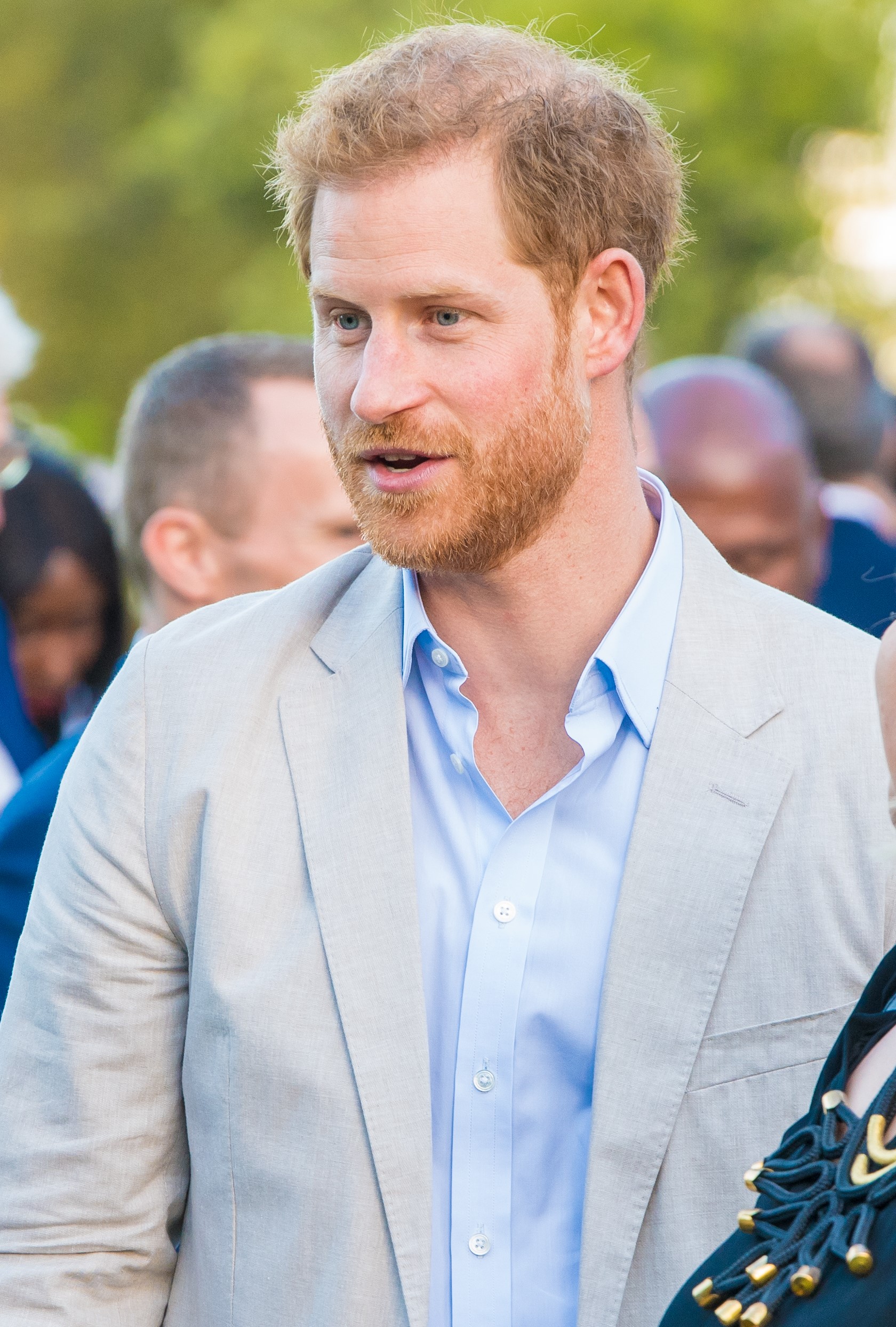 Prince Harry speaks with guests at a Youth Reception at the British High Commissioner’s Residence in Cape Town
