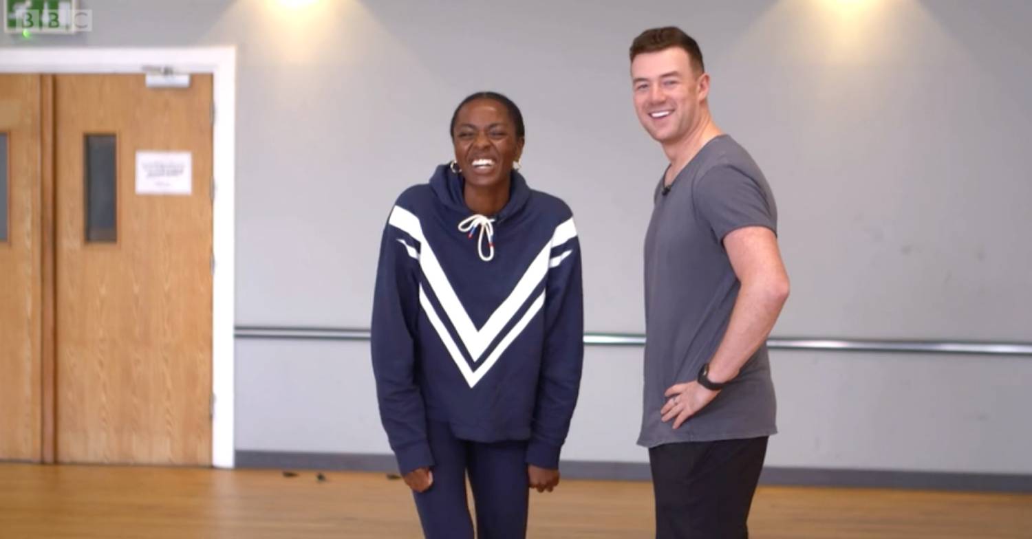 AJ Odudu and Kai Widdrington have a laugh during Strictly rehearsals