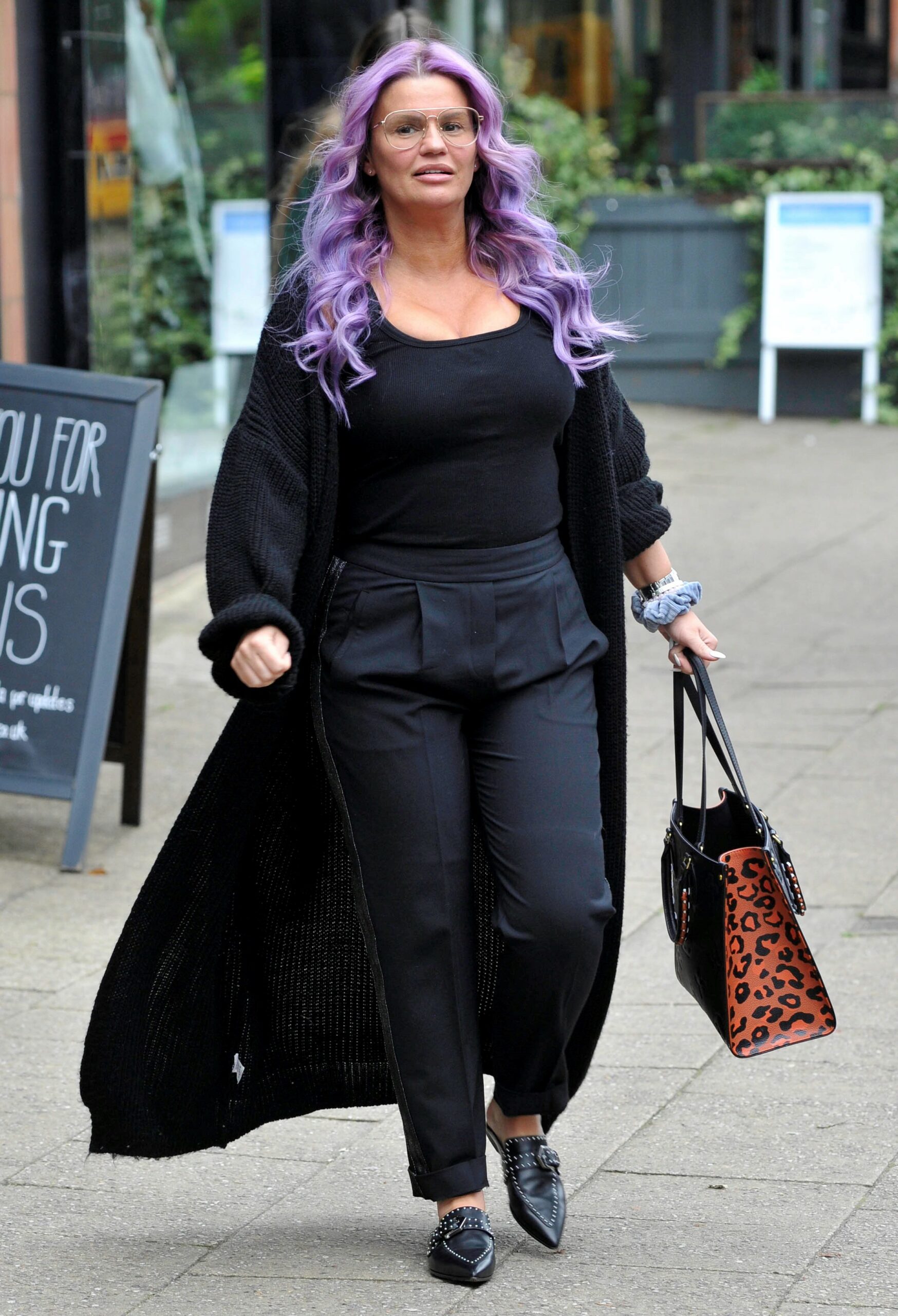 Kerry Katona sports purple hair as she Leaves The Style Lounge In Cheshire