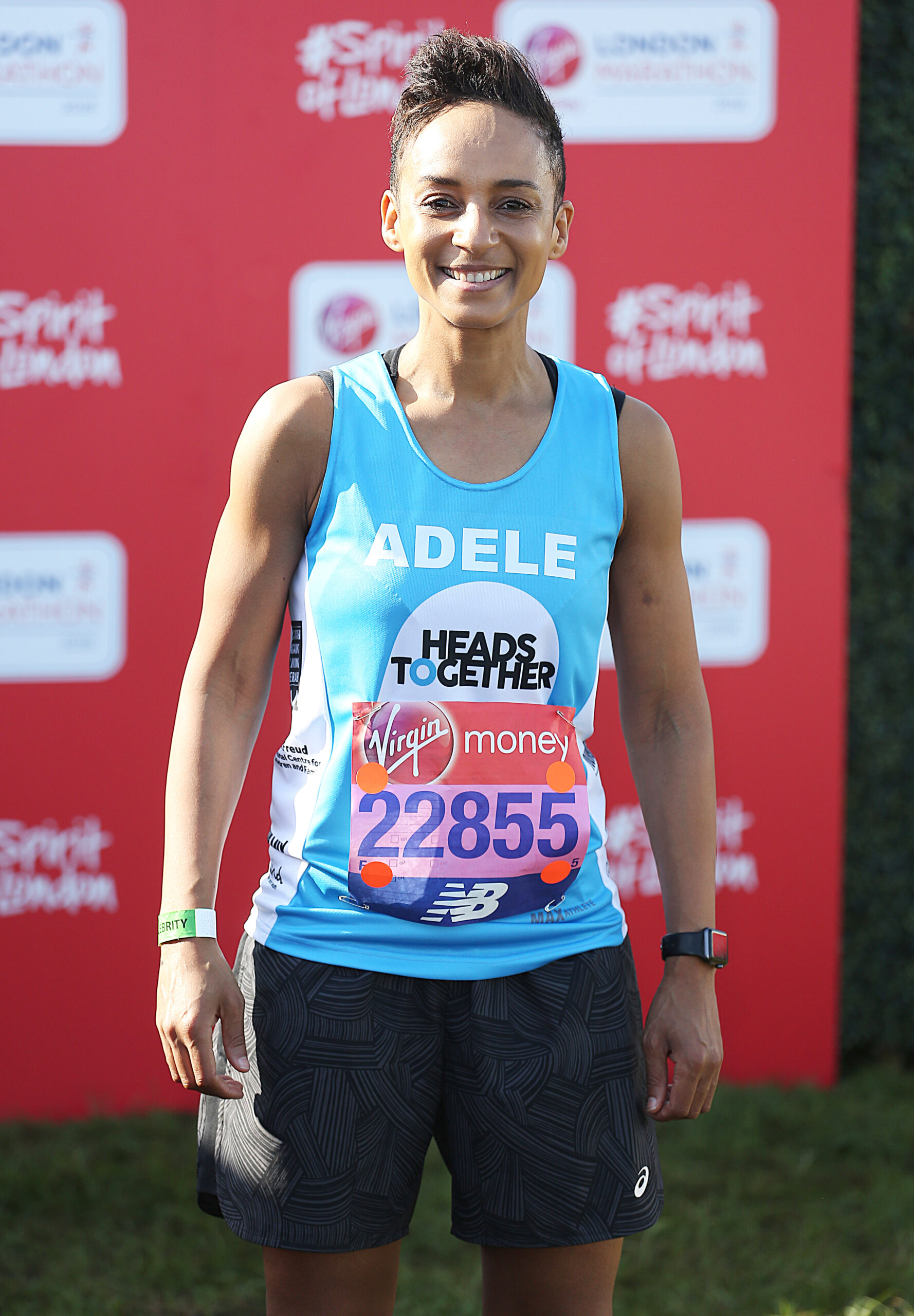 Adele Roberts smiling whilst taking part in the London marathon