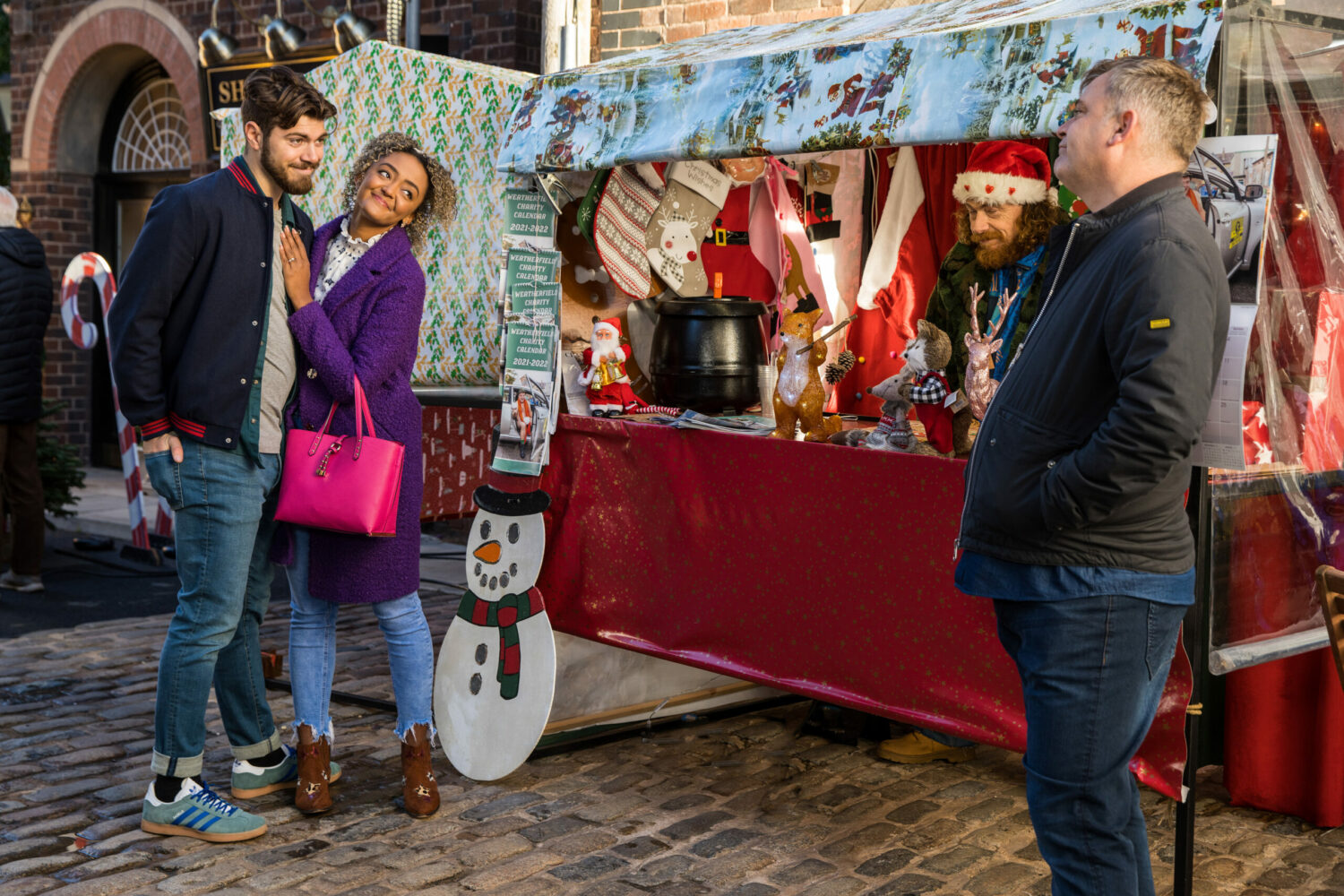 Coronation Street loved up Curtis and Emma smile as they talk to Steve