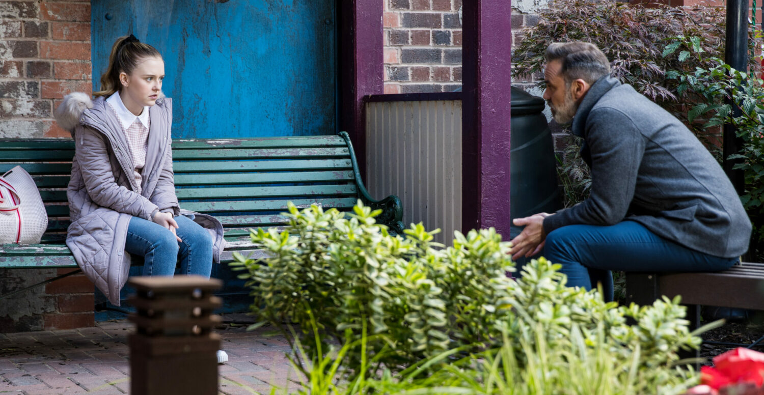 Coronation Street Summer talks to Billy in Victoria Garden