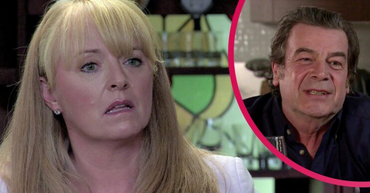 Coronation Street Jenny Connor looks shocked and Johnny Connor looks happy