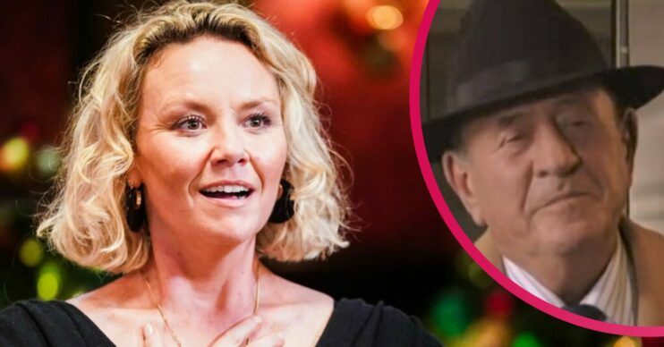 EastEnders Janine looks surprised while Frank (in the circle) looks pleased