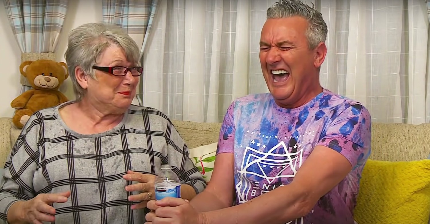 Jenny Newby and Lee Riley laughing on Gogglebox