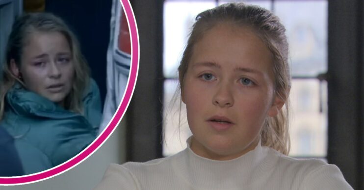 Liv Dingle looking scared in Emmerdale
