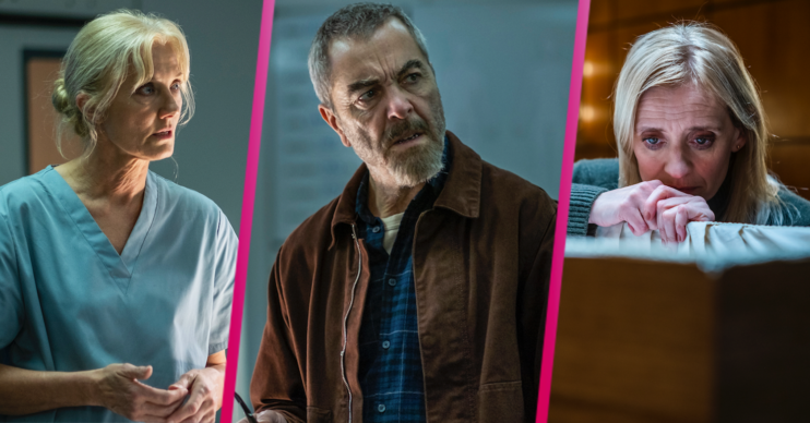 Three of the cast of Suspect looking sad