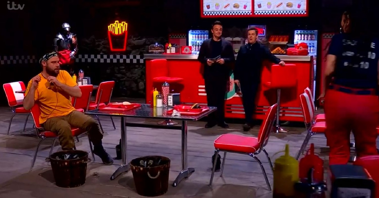 Danny Miller and Snoochie Shy during I'm A Celebrity trial tonight