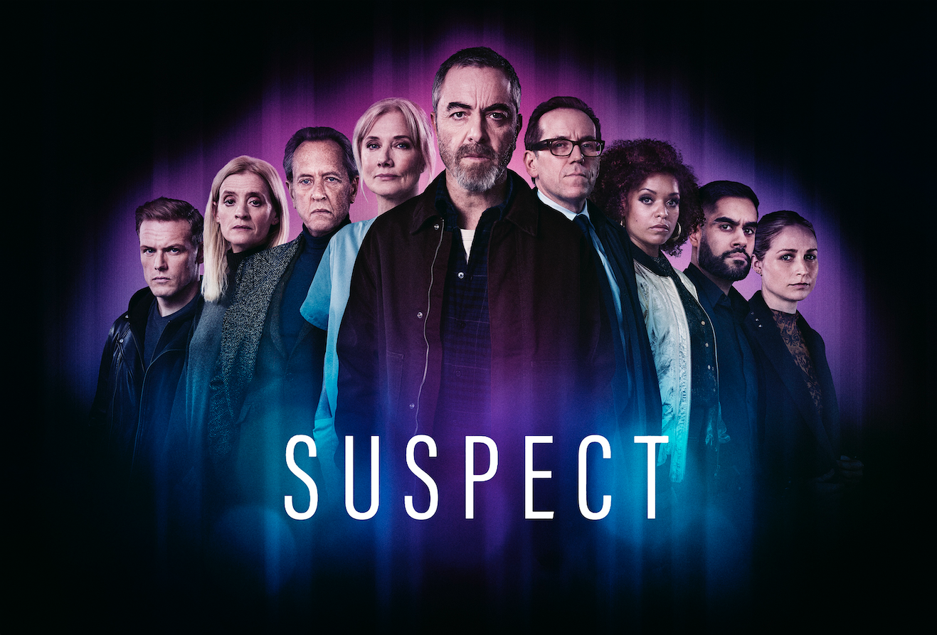 Logo fo teh new Channel 4 drama Suspect with a purple background