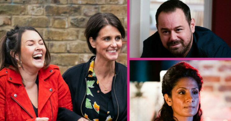 EastEnders week 1 comp image Stacey and Eve laugh, Mick talks to Ollie and Suki targets Peter