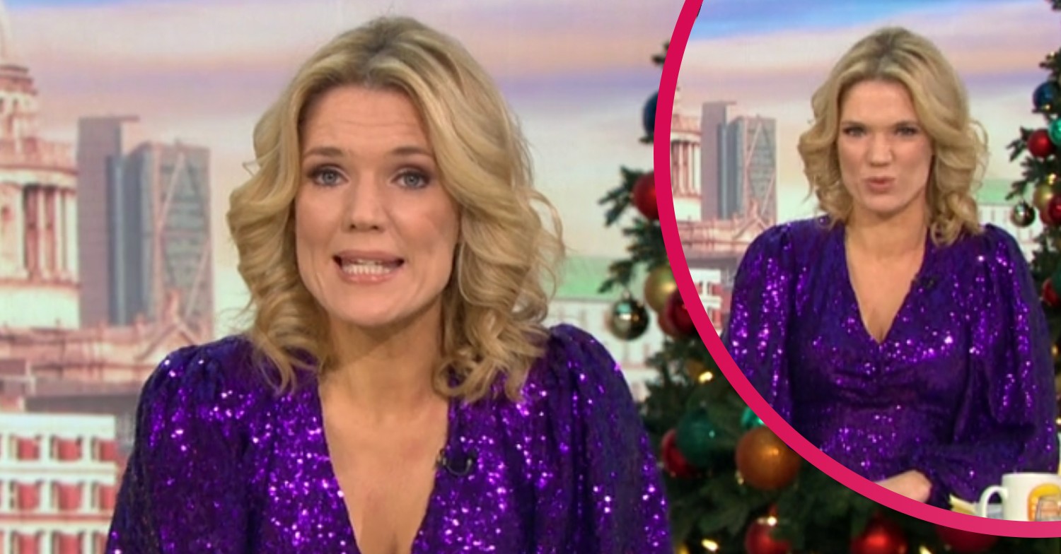 Charlotte Hawkins in purple dress on GMB today