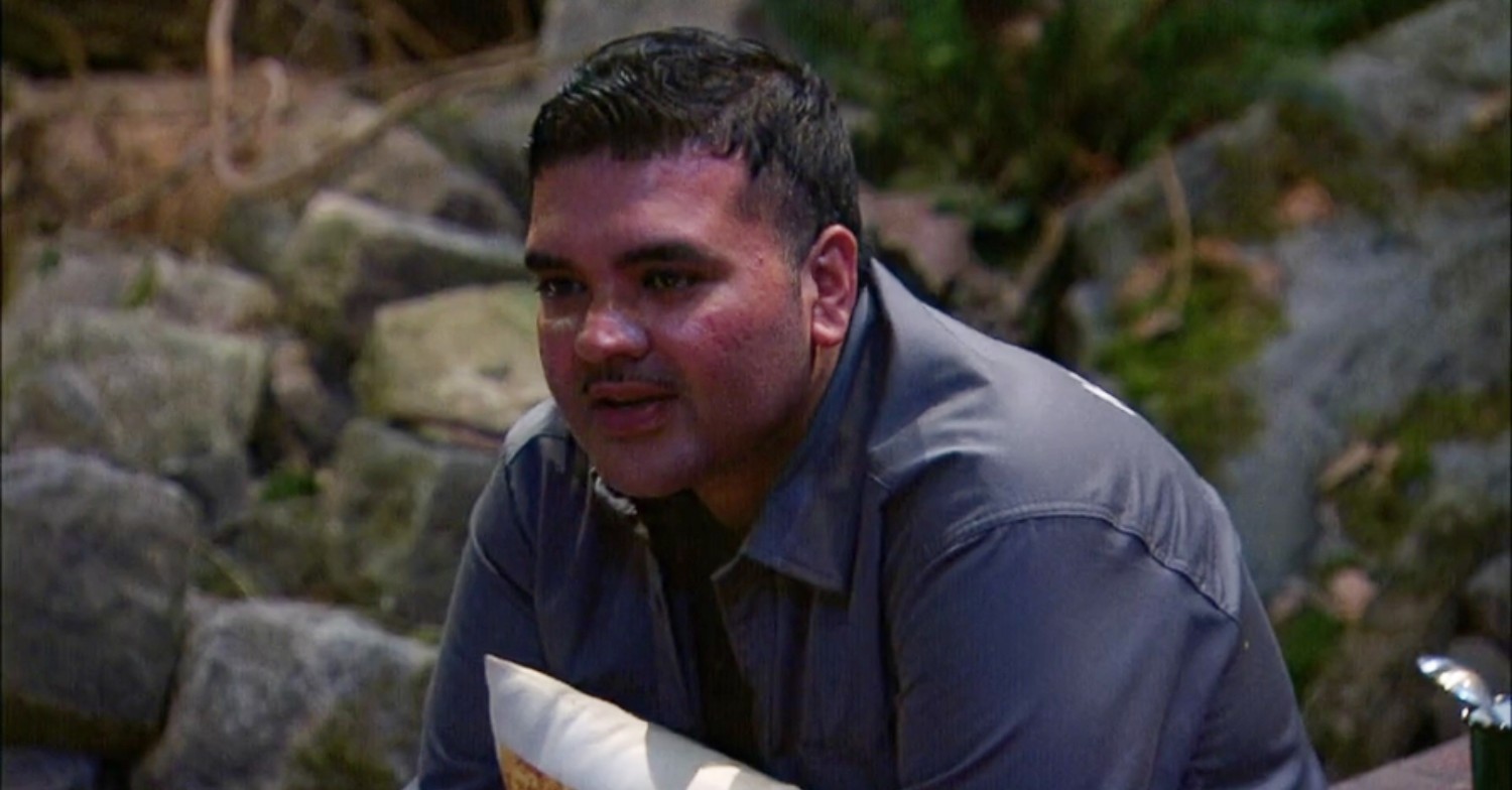 naughty boy cuddling a pillow on i'm a celebrity last night