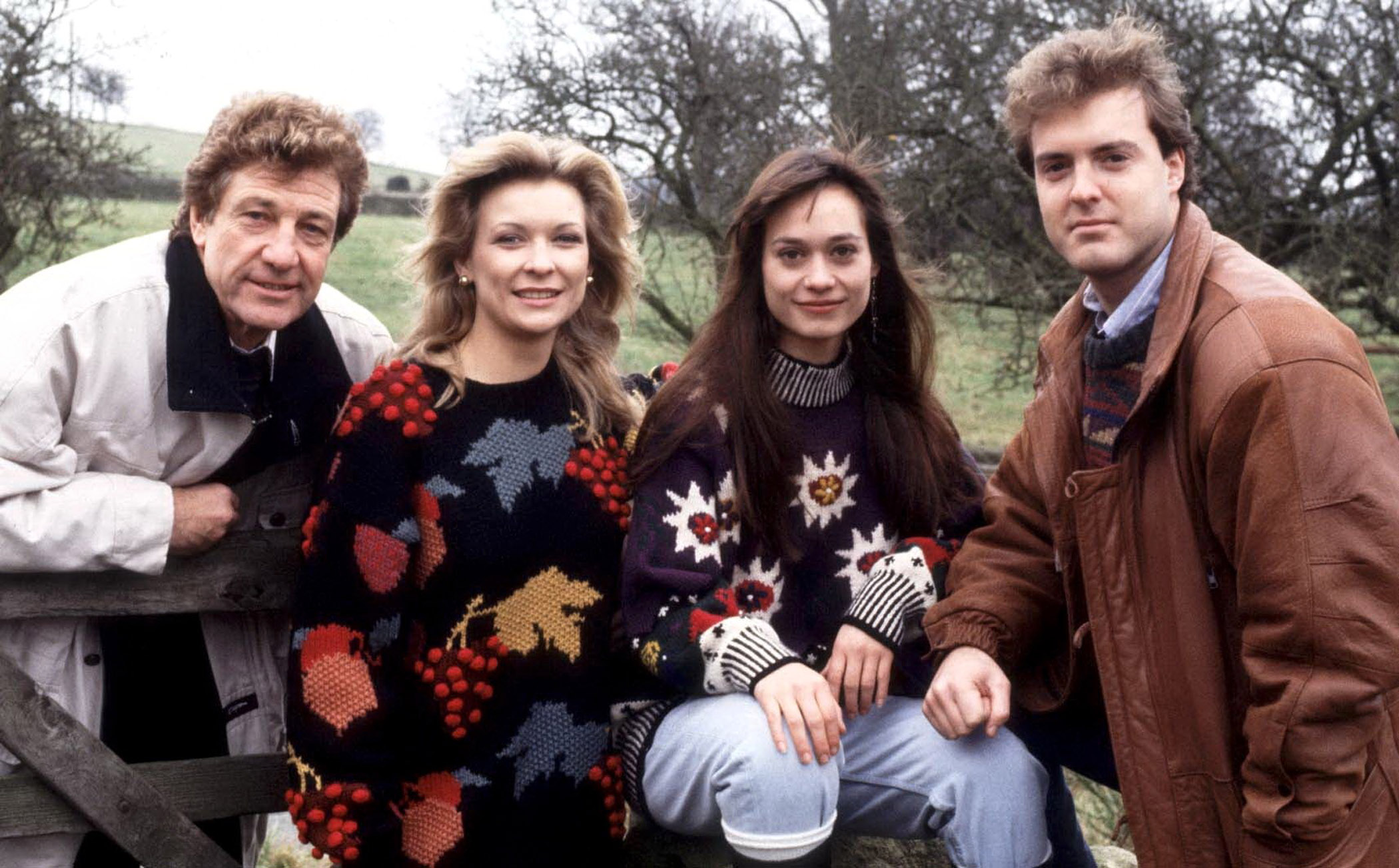 Emmerdale Frank, Kim Zoe and Chris Tate pose for a family photo